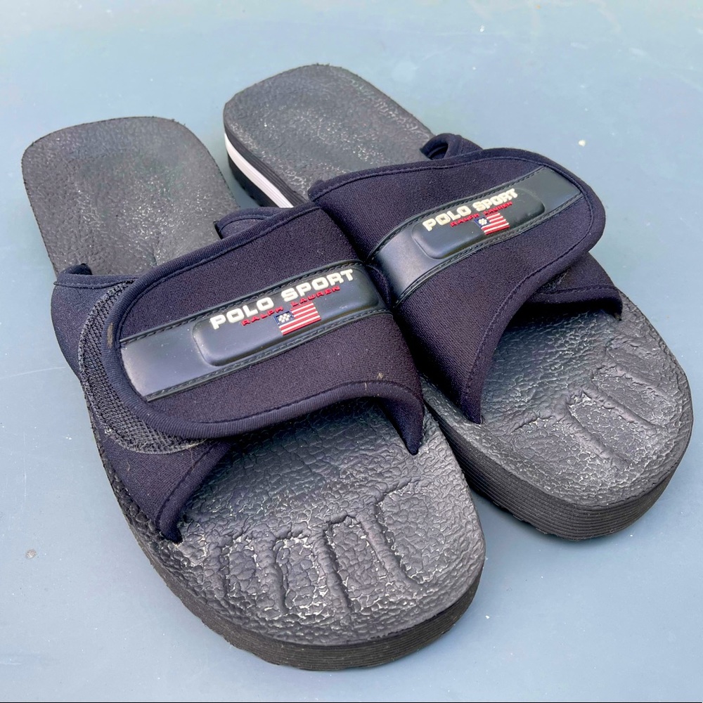 Ralph Lauren Polo Sport Neoprene Black "Nauset" slide flip flop mens 10- RARE